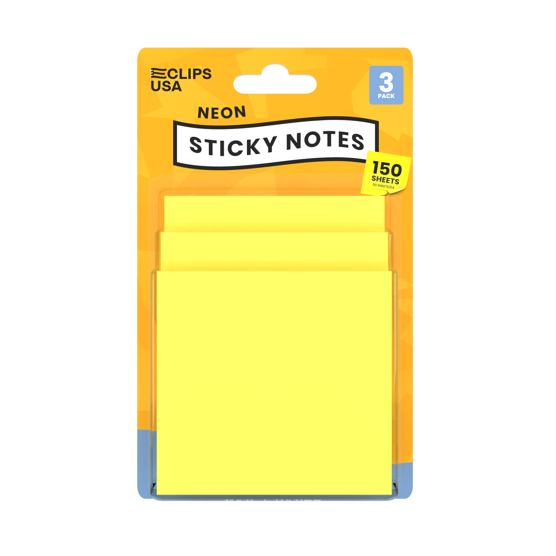 Peel & Sticky Pads (Neon), 3 Pads of 50 Sheets, units/48 EClips USA