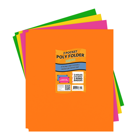 Front facing image of Neon Poly Pocket Binder Folders.