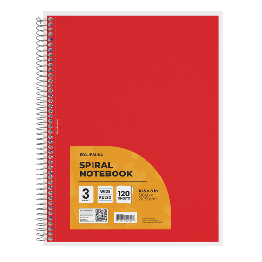 22022: 3 Subject Assorted Spiral Notebook, Wide-Ruled 120 Sheets