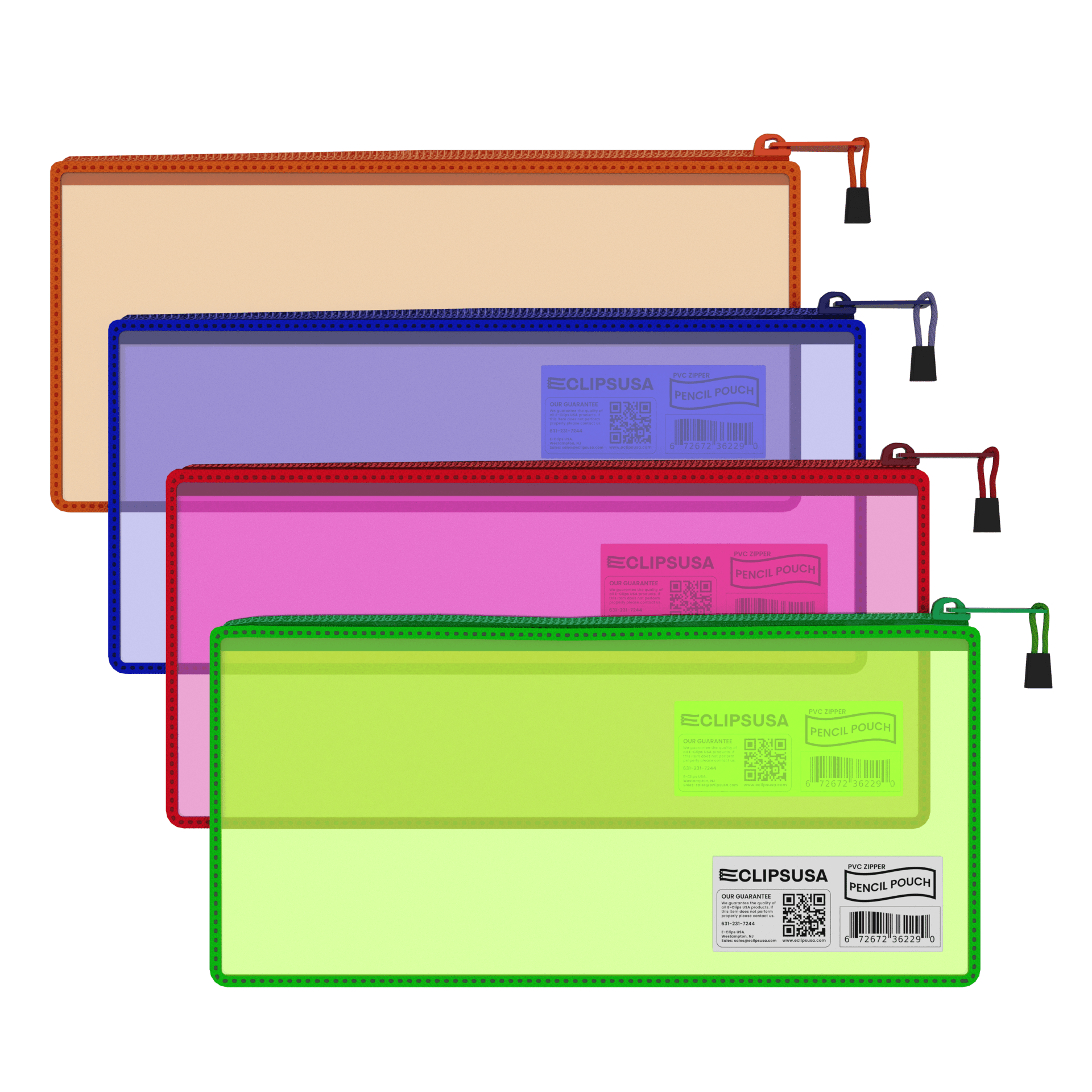 96 Units: E-Clips USA Clear PVC Pencil Pouch