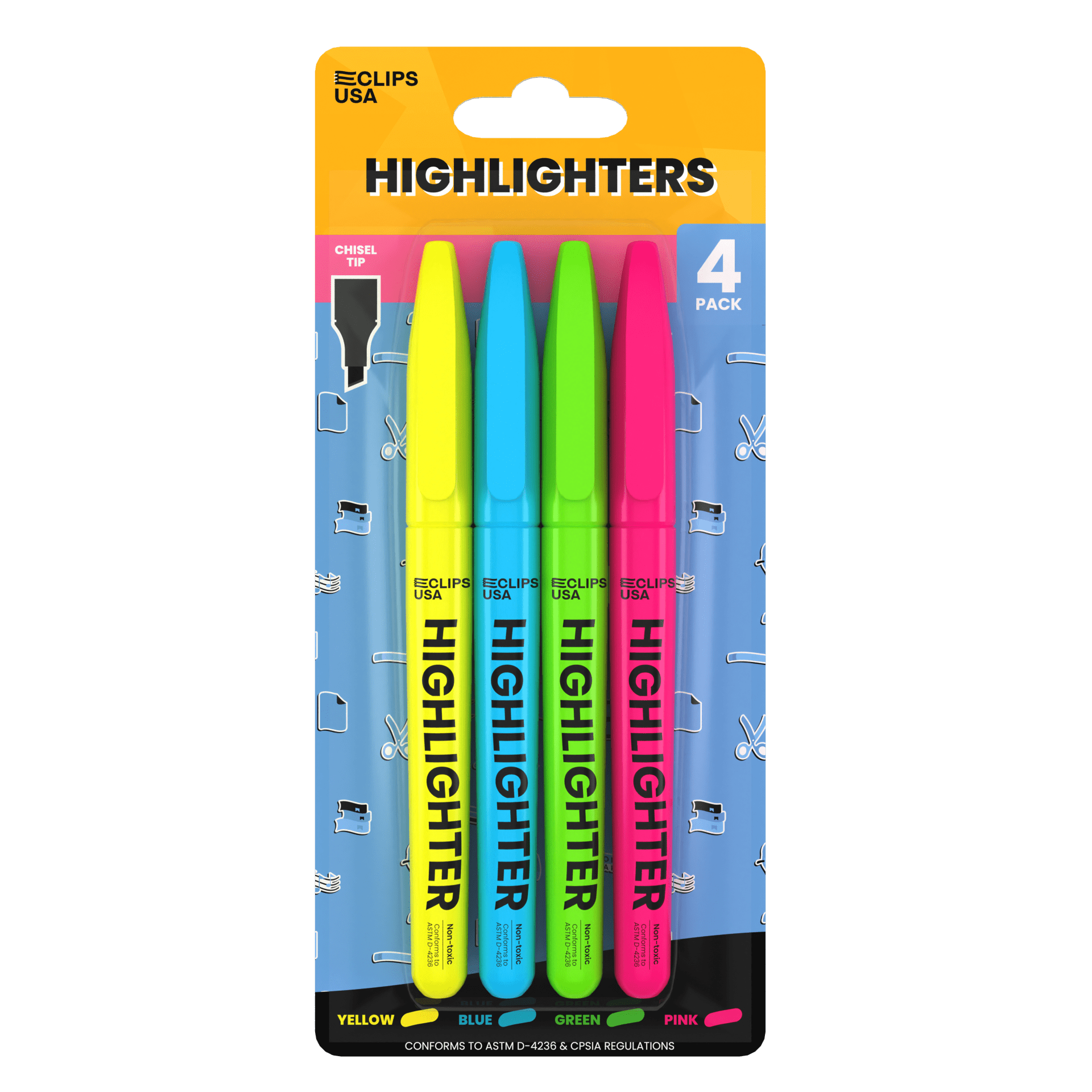 192 Count: E-Clips USA Fluorescent Highlighter Pen