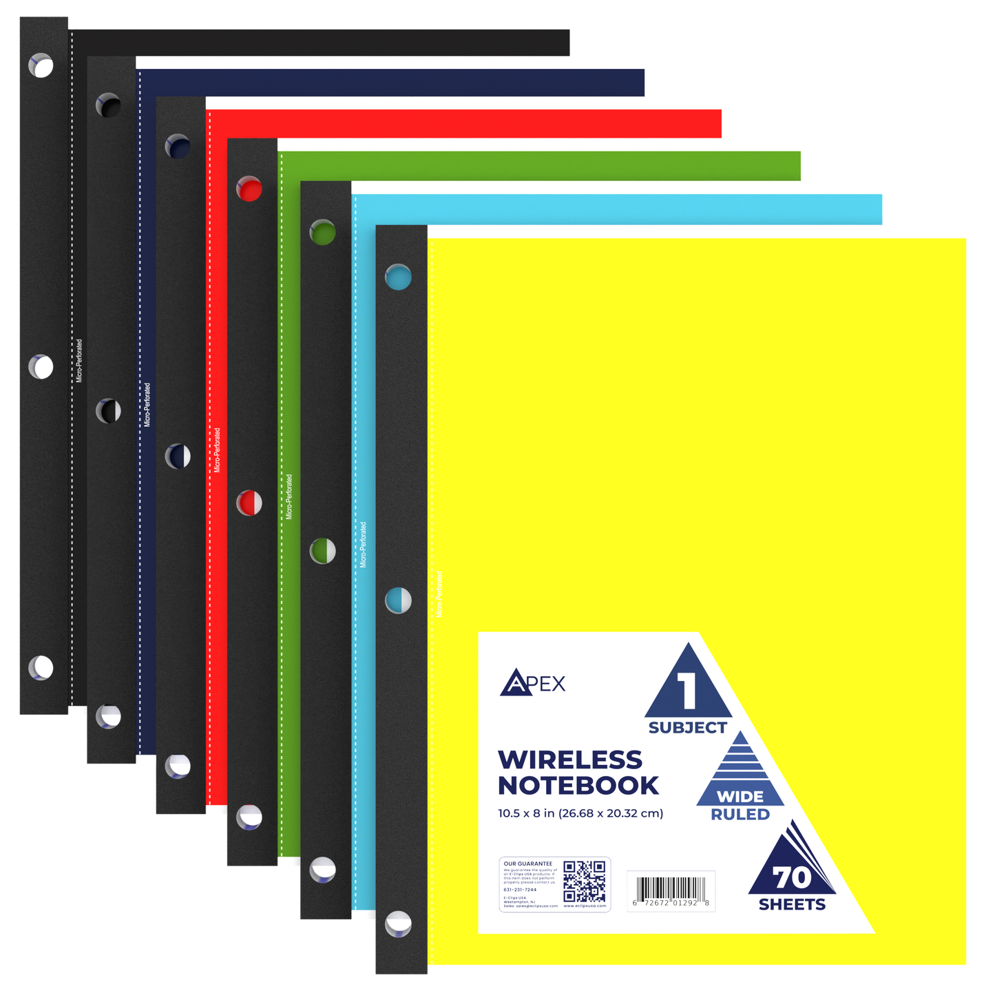 APEX 1-Subject Wireless Notebook - Assorted Colors, Wide-ruled, 70 Sheets