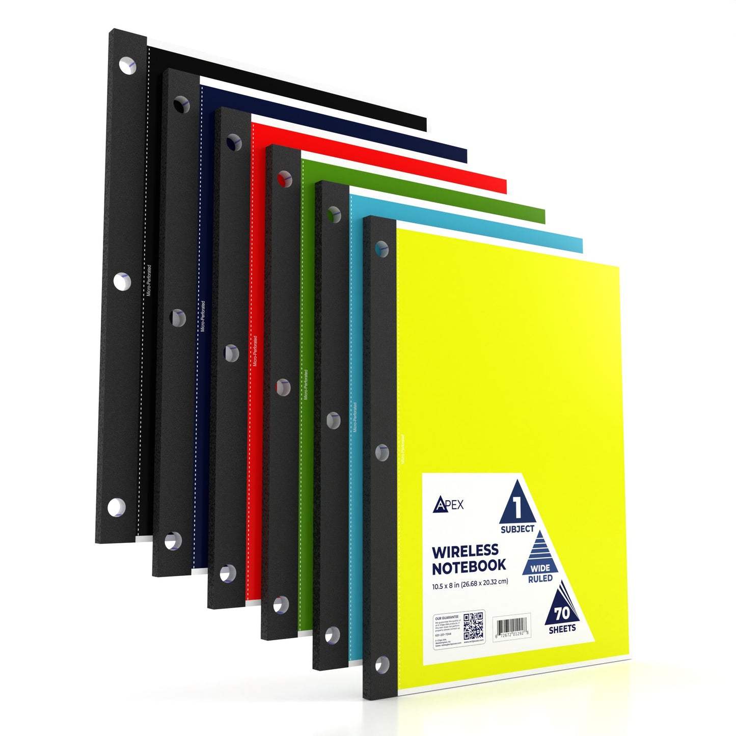 APEX 1-Subject Wireless Notebook - Assorted Colors, Wide-ruled, 70 Sheets