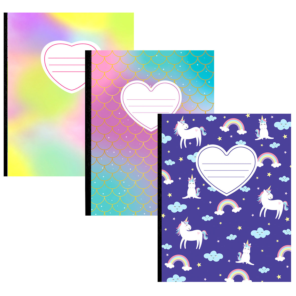 Girly Composition Notebook - Assorted Cover Designs, 3 Pack, Wide-ruled, 7.5 X 9.8 Inches, 100 Sheets