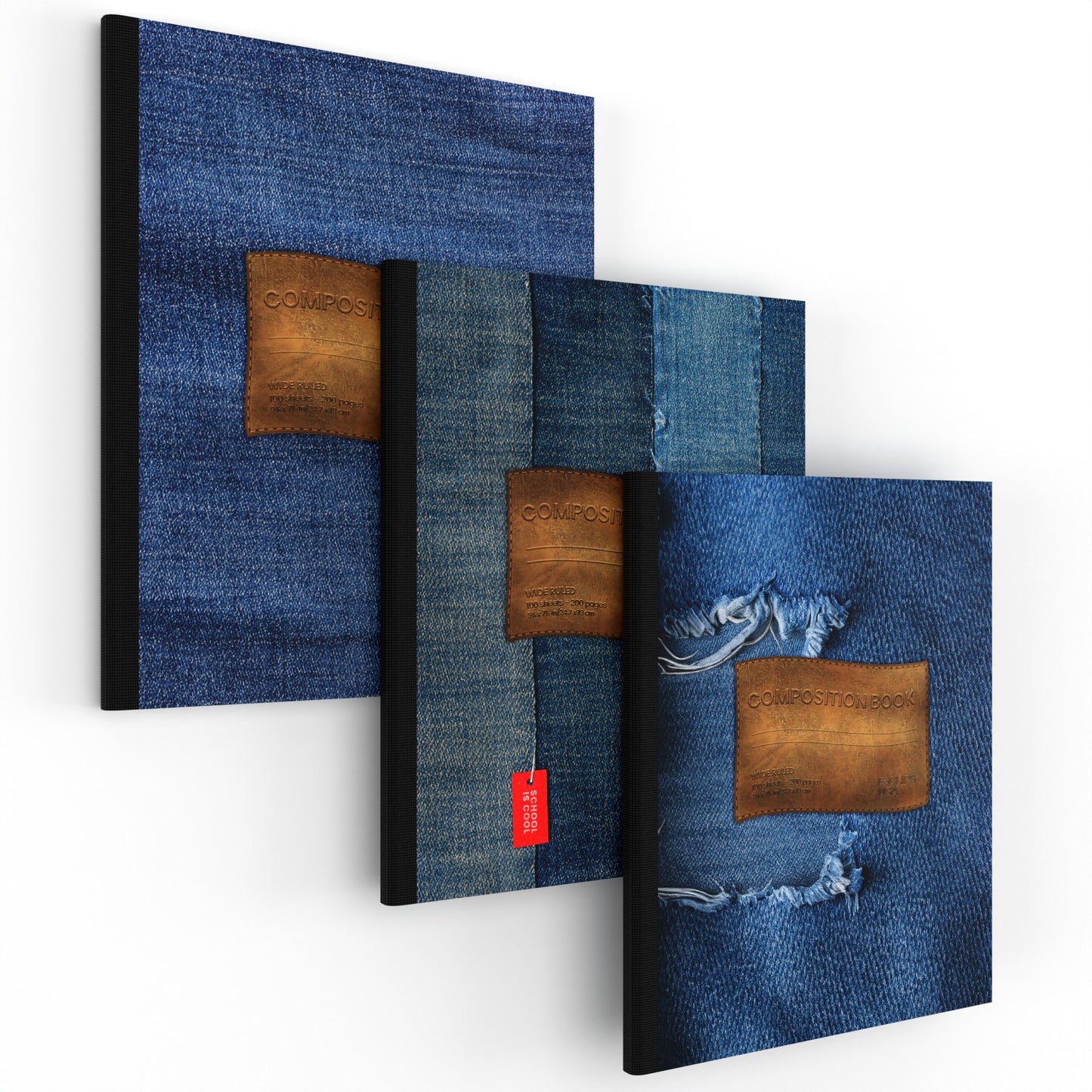 Denim Composition Notebook - Assorted Design, Wide-ruled, 7.5 X 9.8 Inches (B5), 100 Sheets