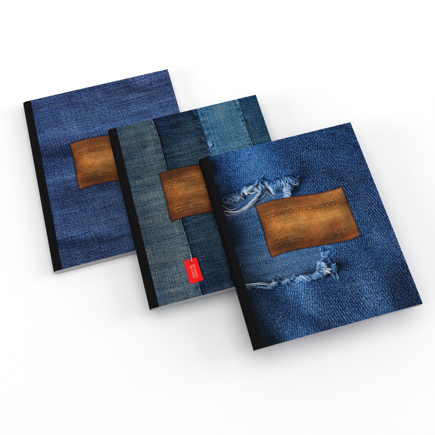 Composition Notebook: B5 7.5 x 9.8, (Assorted Denim Design), Wide-Ruled, 100 Sheets, Case of 48 Notebooks