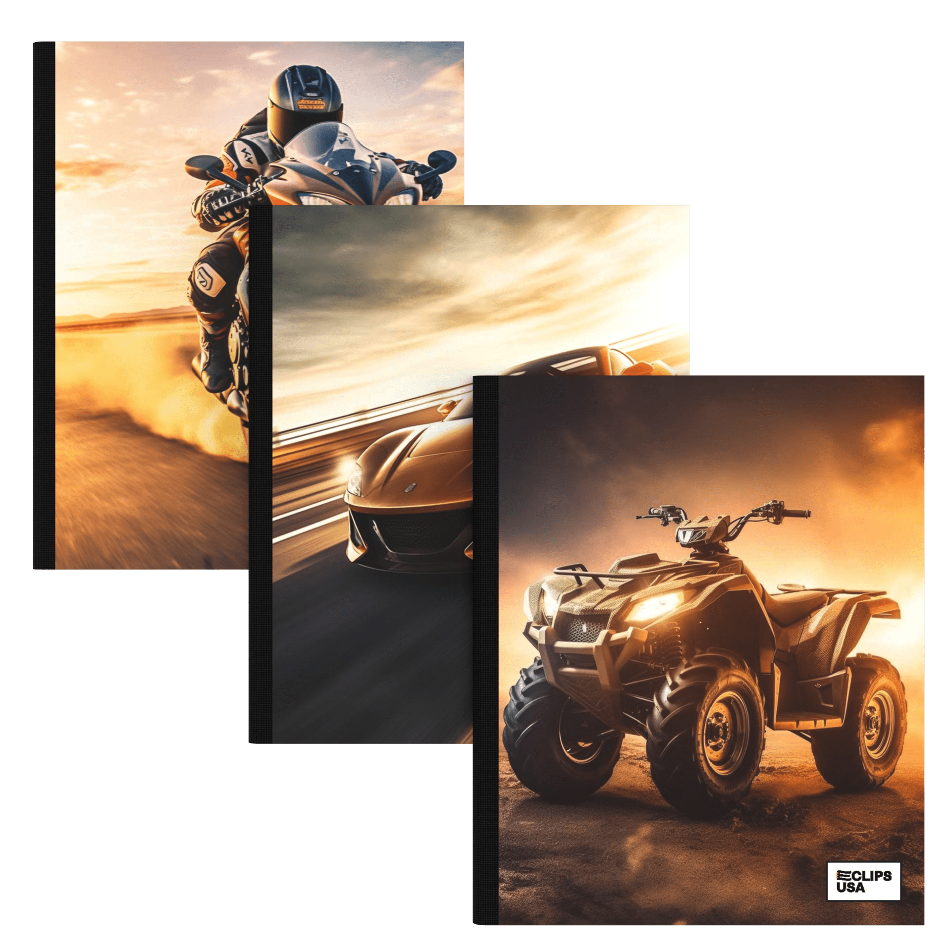 48 Units: E-Clips USA Cars & Motorcycle Composition Notebook
