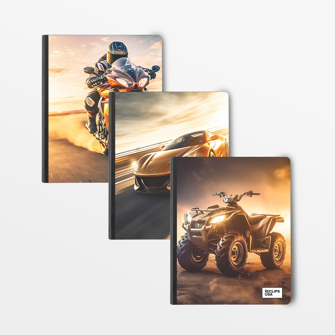 01622: Cars & Motorcycle Themed Composition Notebook 100 Sheets