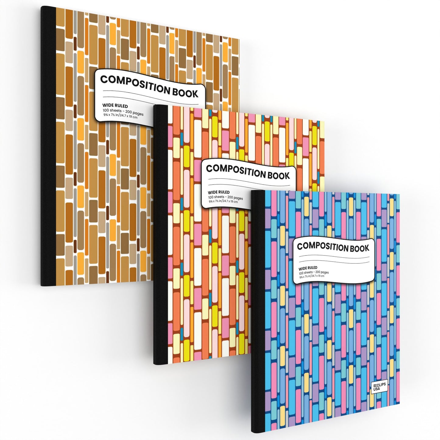 Geometric Composition Notebook - Assorted Design, Wide-ruled, 7.5 X 9.8 Inches (B5), 100 Sheets