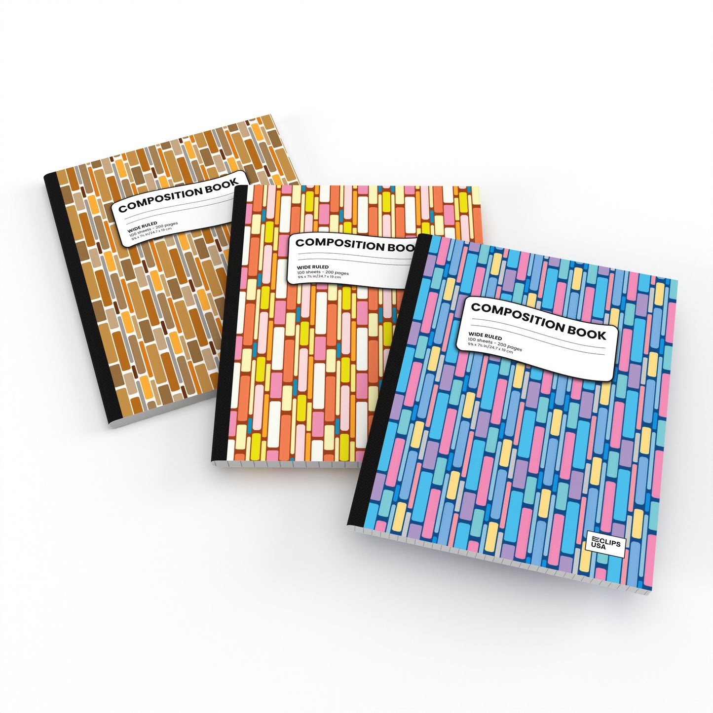 Geometric Composition Notebook - Assorted Design, Wide-ruled, 7.5 X 9.8 Inches (B5), 100 Sheets