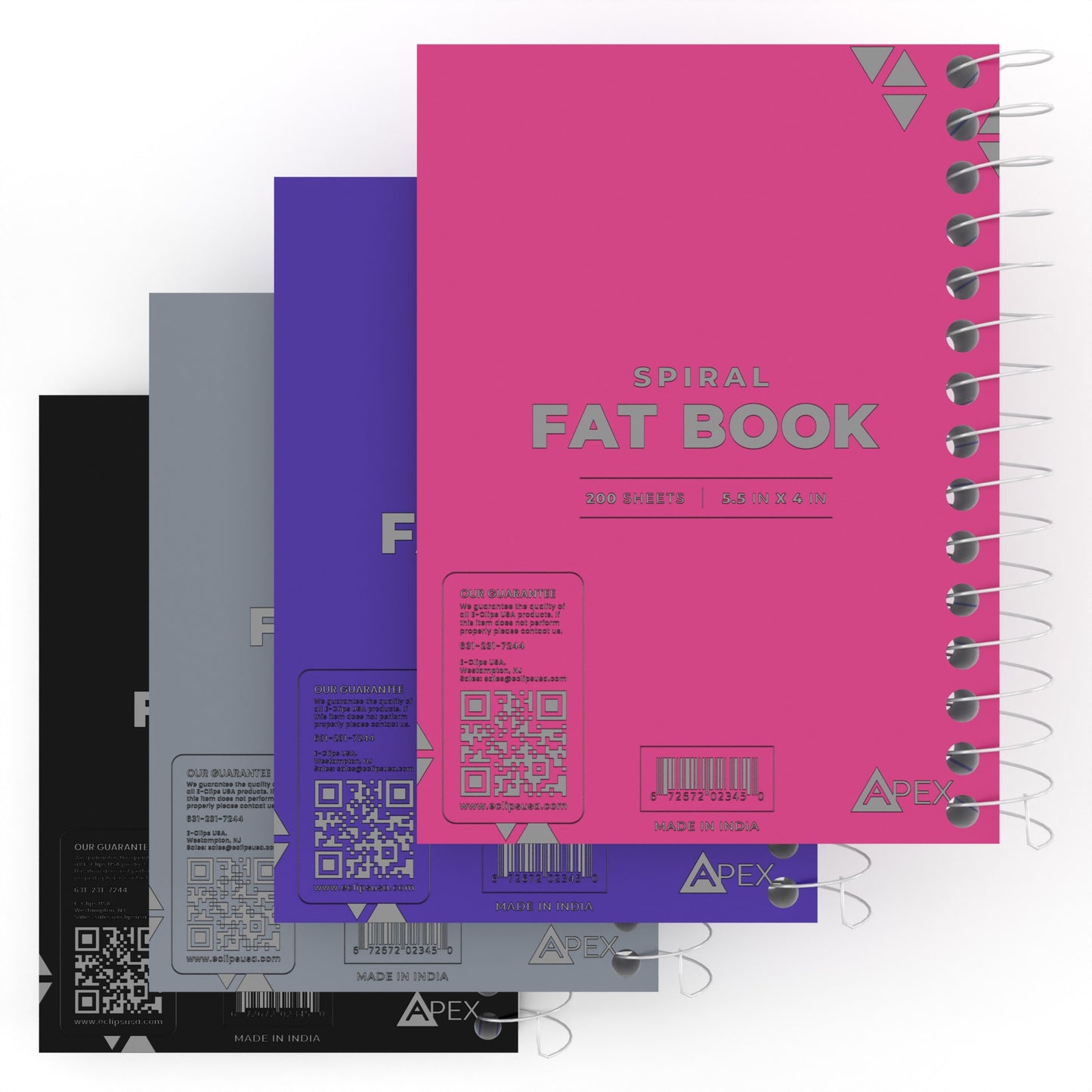 Fat Spiral Notebook - Pressboard Cover, 5.5 X 4 Inches, Assorted Colors, 200 Sheets