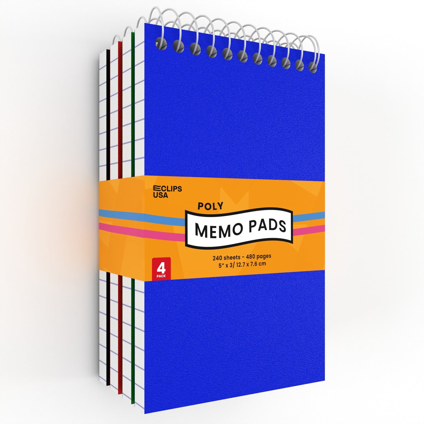 Pressboard Memo Pad - Top Spiral, 5 X 3 Inches, 320 (4 Pads Of 80) Sheets, Assorted Colors, 4 Pack