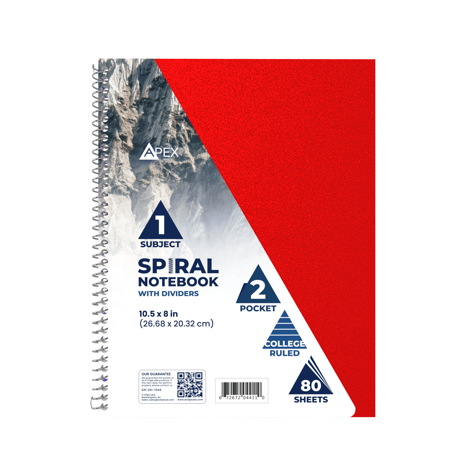 APEX 1-Subject College-Ruled Spiral Notebook 36-Units – E-Clips USA