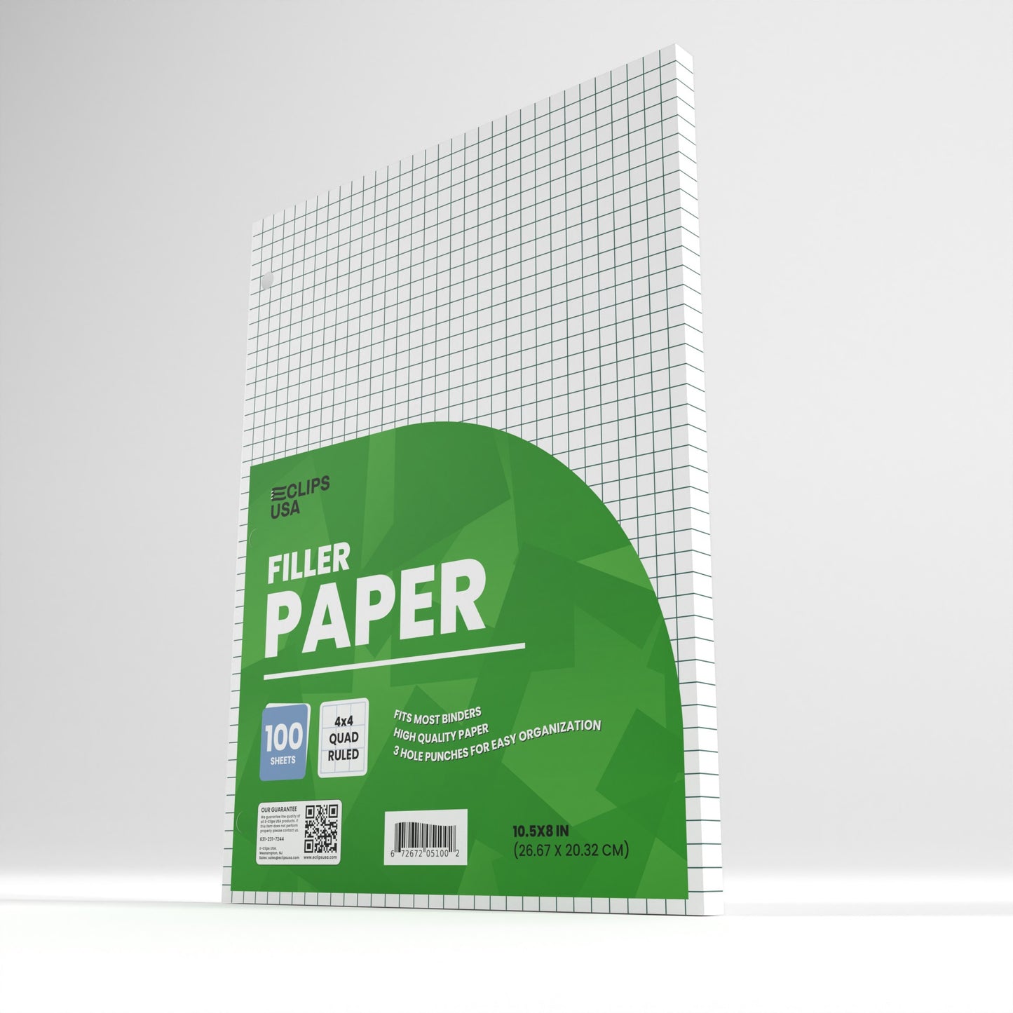 Quad-Ruled Filler Paper - White Loose-leaf, Fits Standard 3-Ring Binder, 100 Sheets