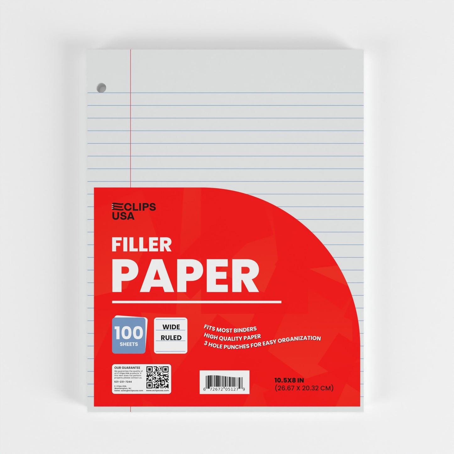 Wide-Ruled Filler Paper - White Loose-leaf, Fits Standard 3-Ring Binder, 100 Sheets