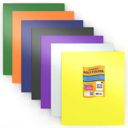 Poly Pocket Folders - 2-pockets With Business Card Slots, Assorted Colors