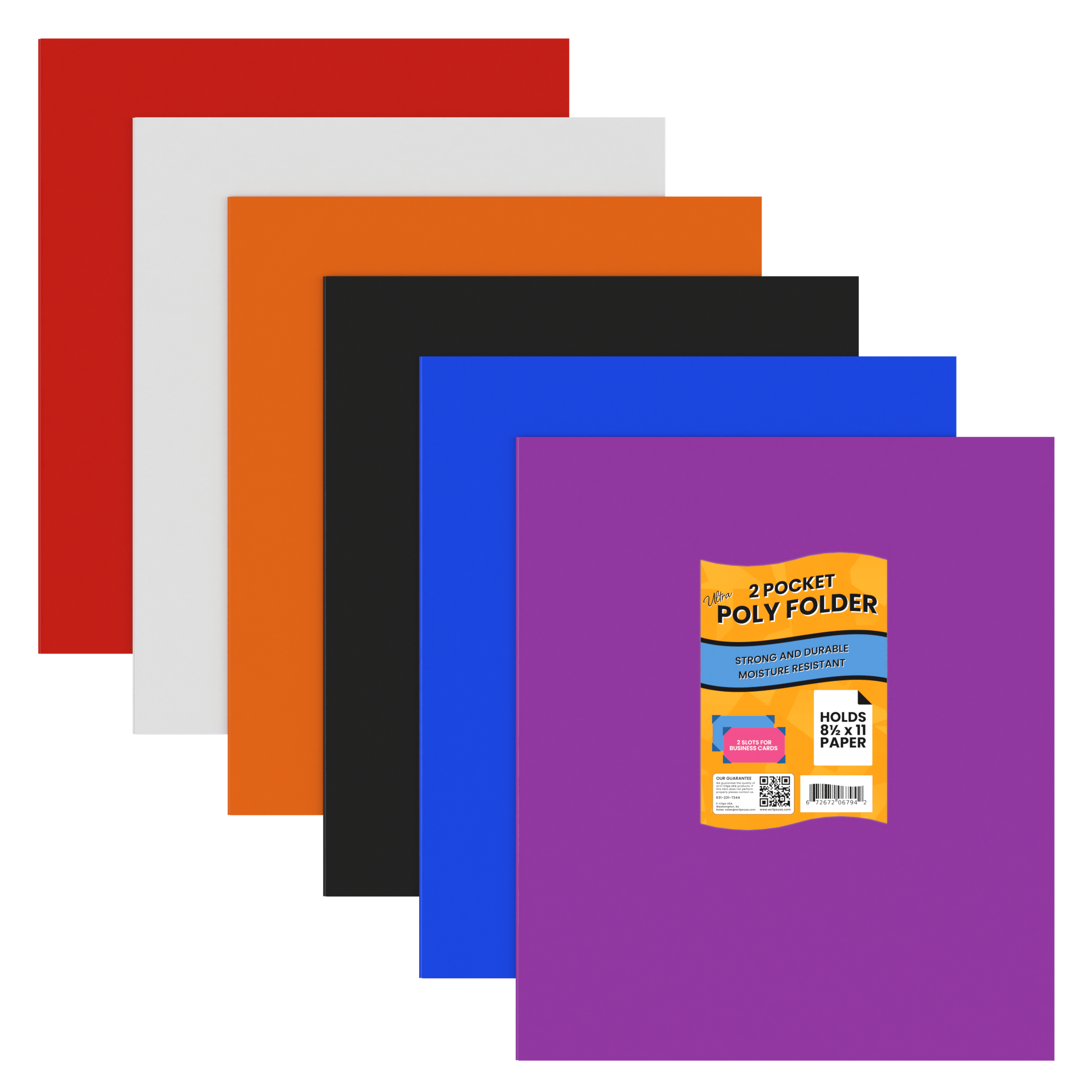 48 Units: E-Clips USA Ultra Poly Pocket Folders