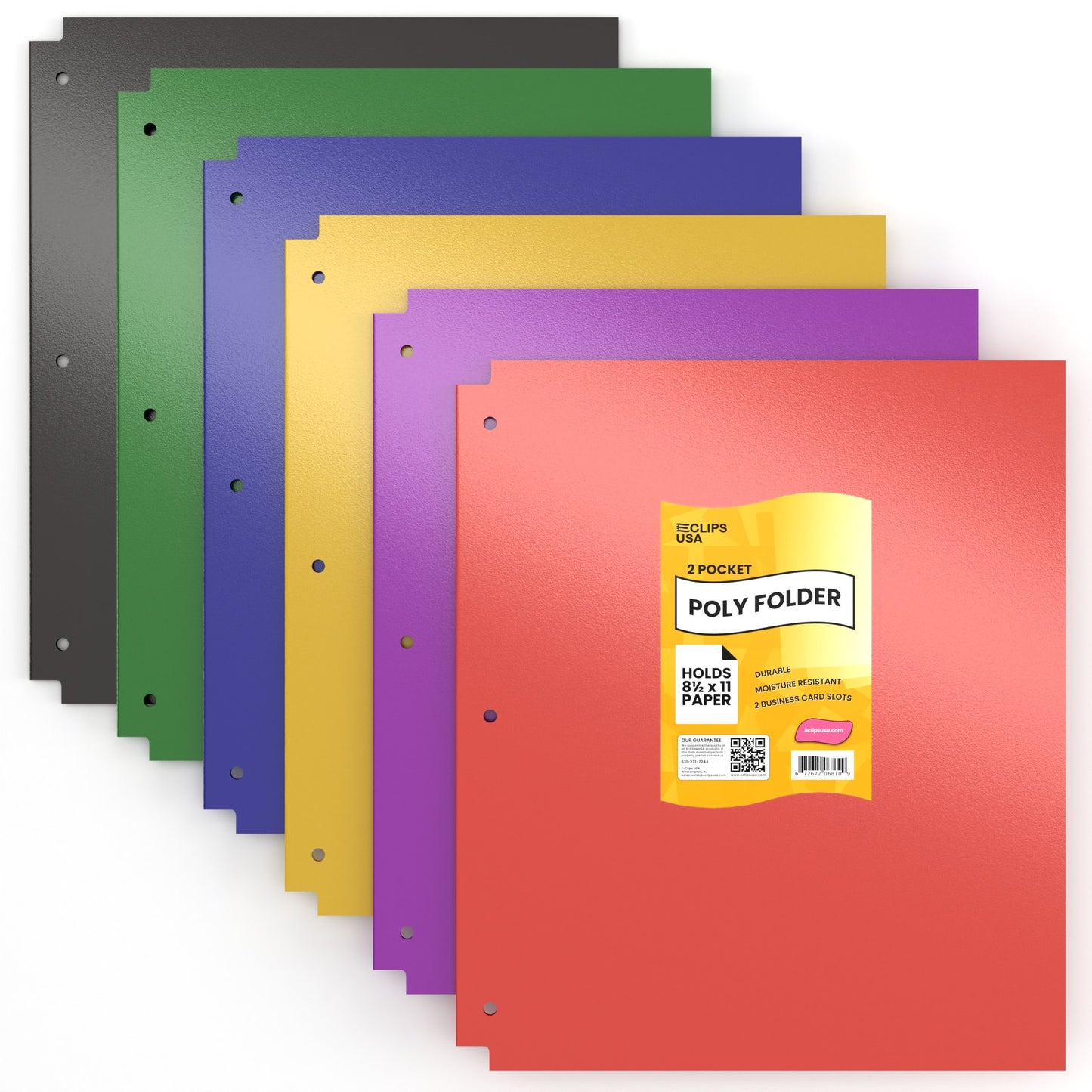 Poly Pocket Binder Folders - 2-pockets With Business Card Slots, Fits Standard 3-Ring Binder, Assorted Colors