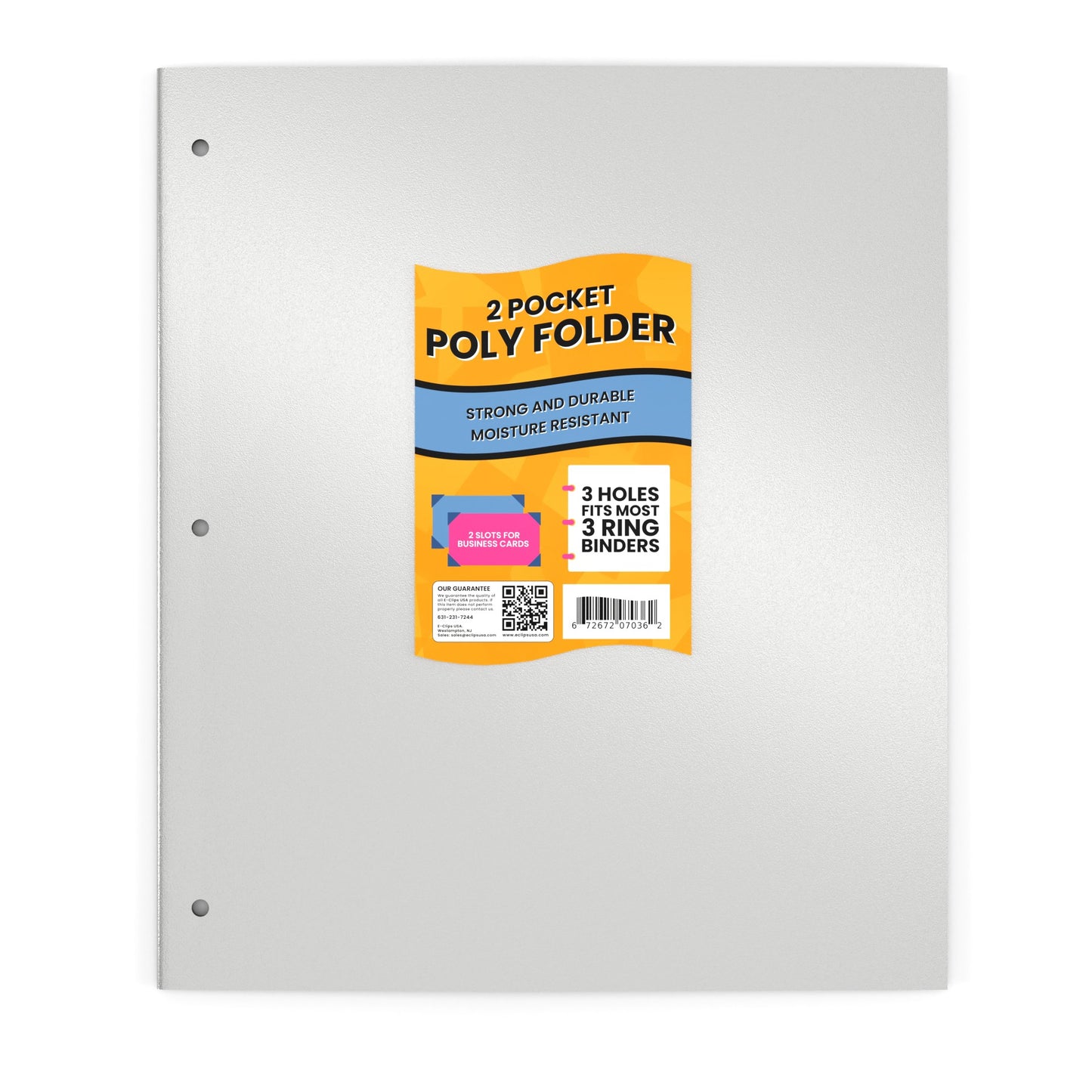 White Poly Pocket Binder Folder - 2-pockets With Business Card Slots, Fits Standard 3-Ring Binder