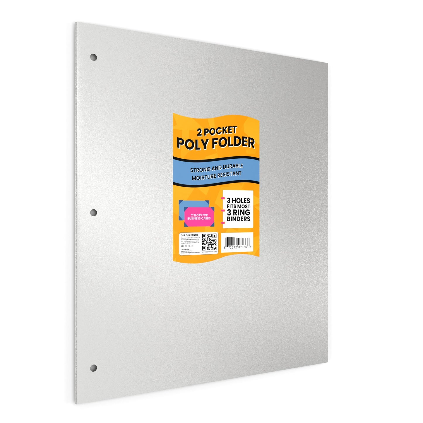 White Poly Pocket Binder Folder - 2-pockets With Business Card Slots, Fits Standard 3-Ring Binder