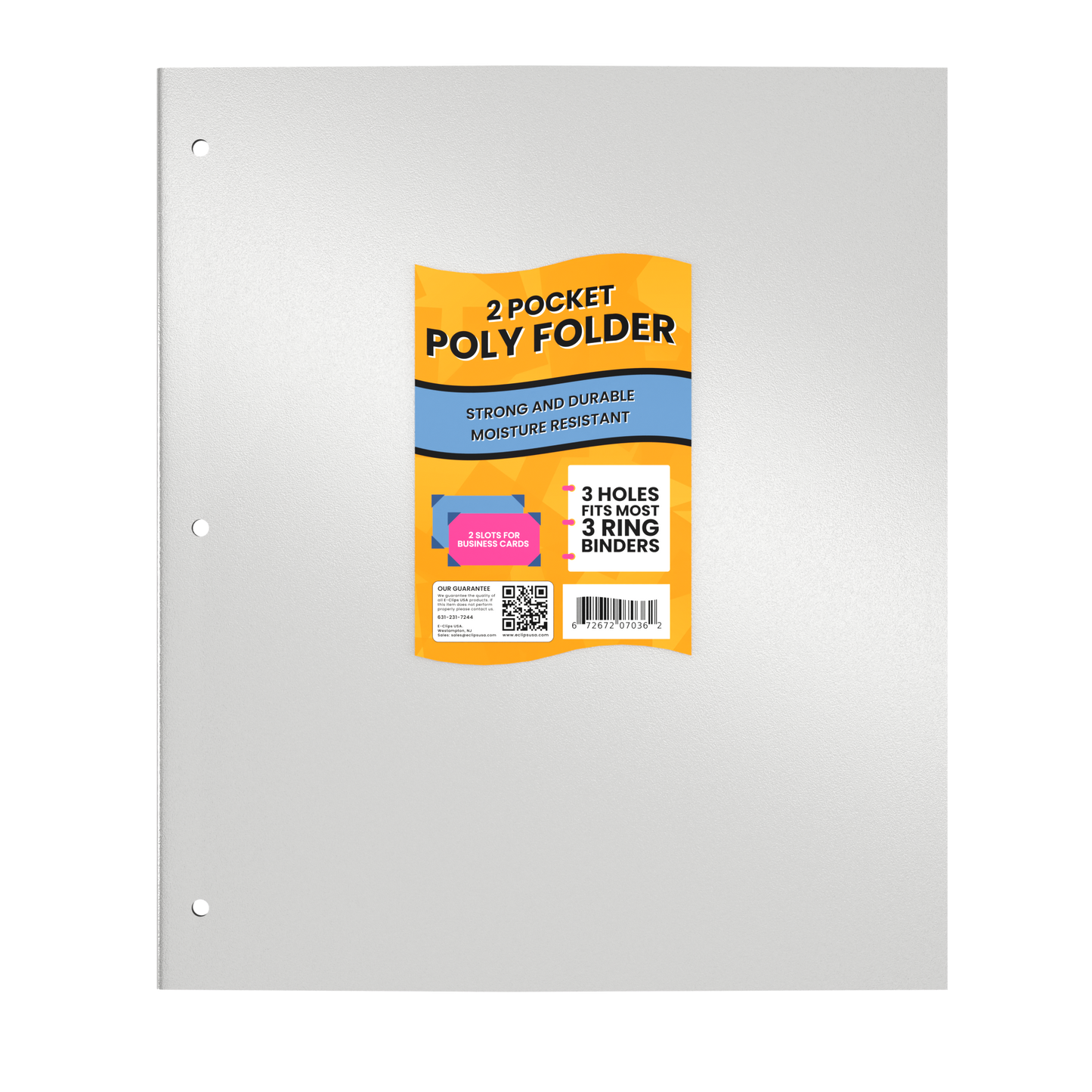 White Poly Pocket Binder Folder - 2-pockets With Business Card Slots, Fits Standard 3-Ring Binder