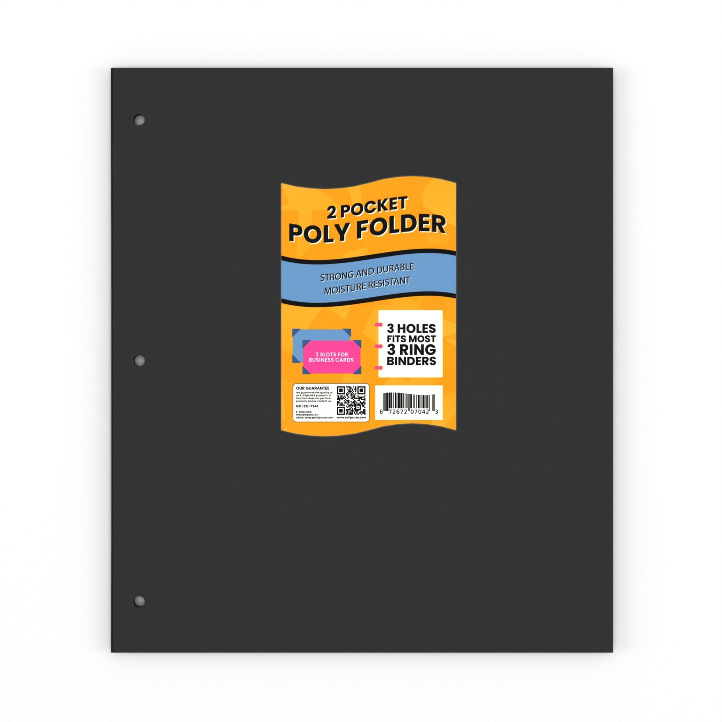 Black Poly Pocket Folders: 3 Hole Punched, 8.5 x 11, 2 Pockets, Case of 48 Packs