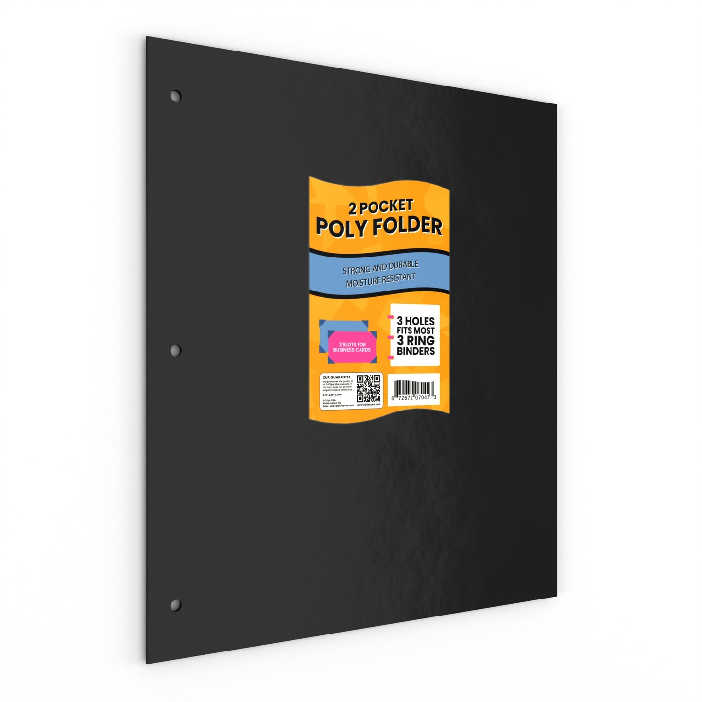 Black Poly Pocket Folders: 3 Hole Punched, 8.5 x 11, 2 Pockets, Case of 48 Packs