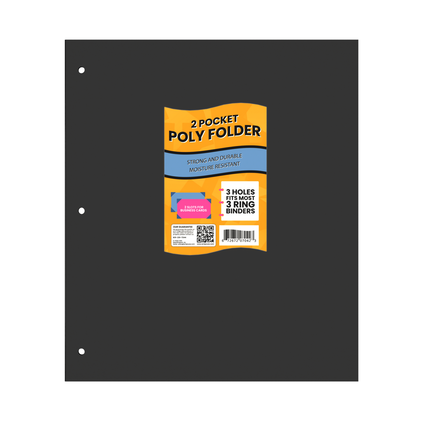 Black Poly Pocket Folders: 3 Hole Punched, 8.5 x 11, 2 Pockets, Case of 48 Packs