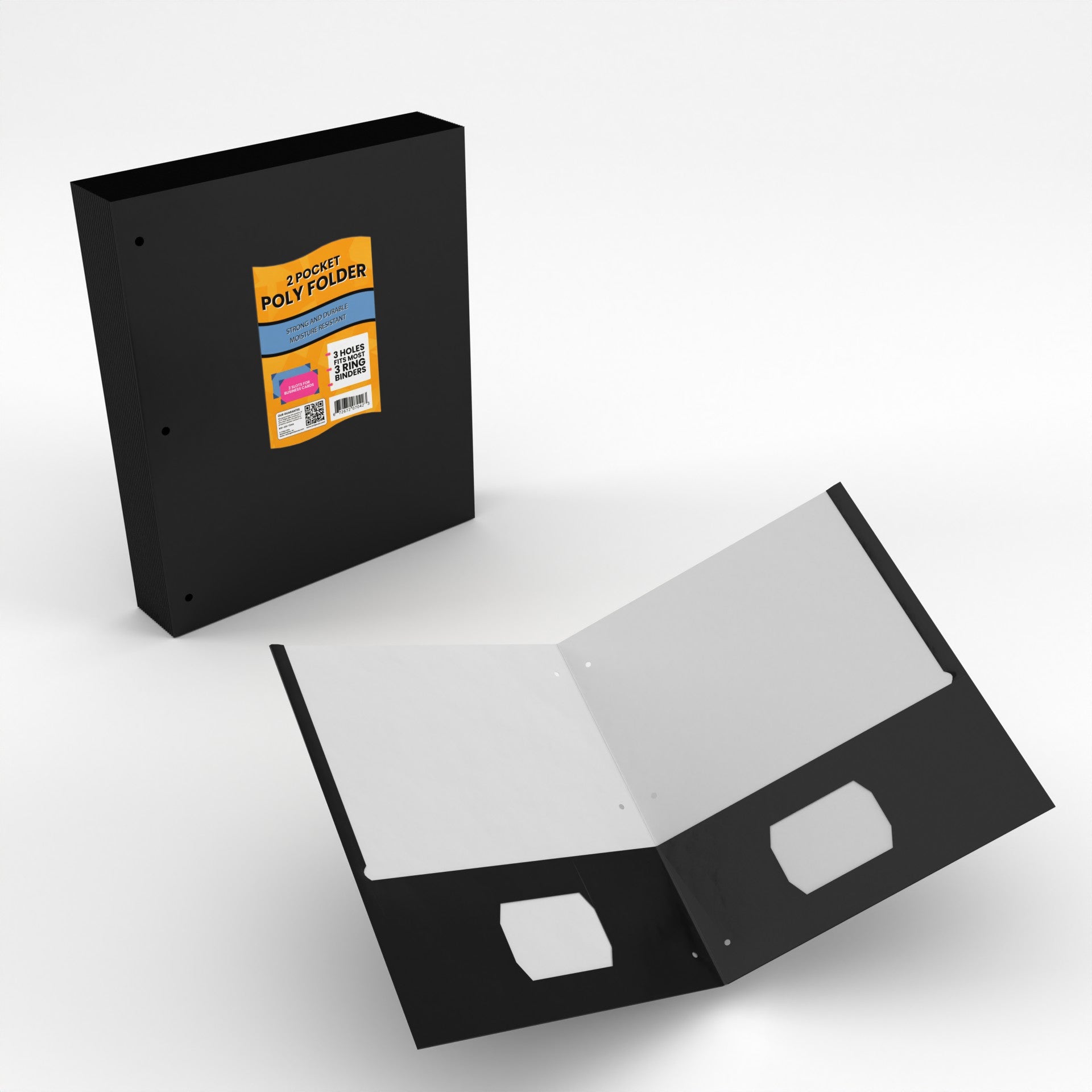 48 Units: E-Clips USA Black Poly Pocket Binder Folder