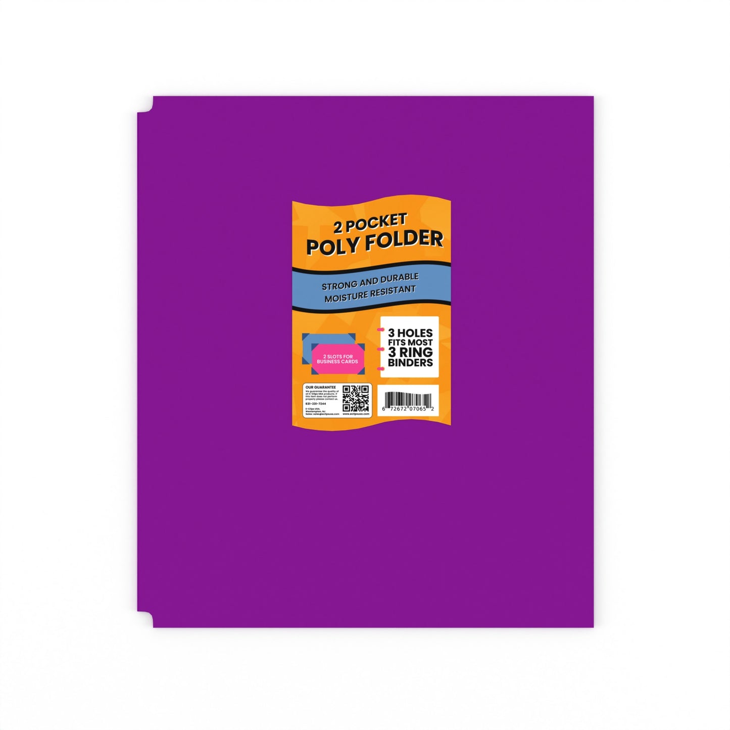 Purple Poly Pocket Binder Folder - 2-pockets With Business Card Slots, Fits Standard 3-Ring Binder