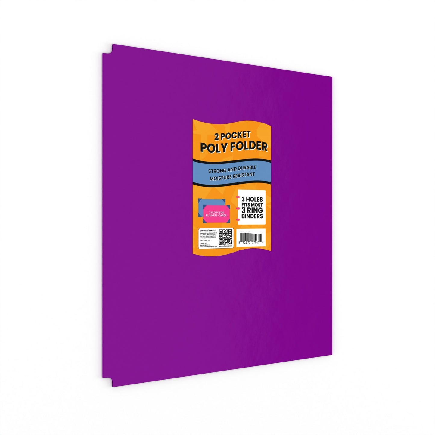 Purple Poly Pocket Binder Folder - 2-pockets With Business Card Slots, Fits Standard 3-Ring Binder