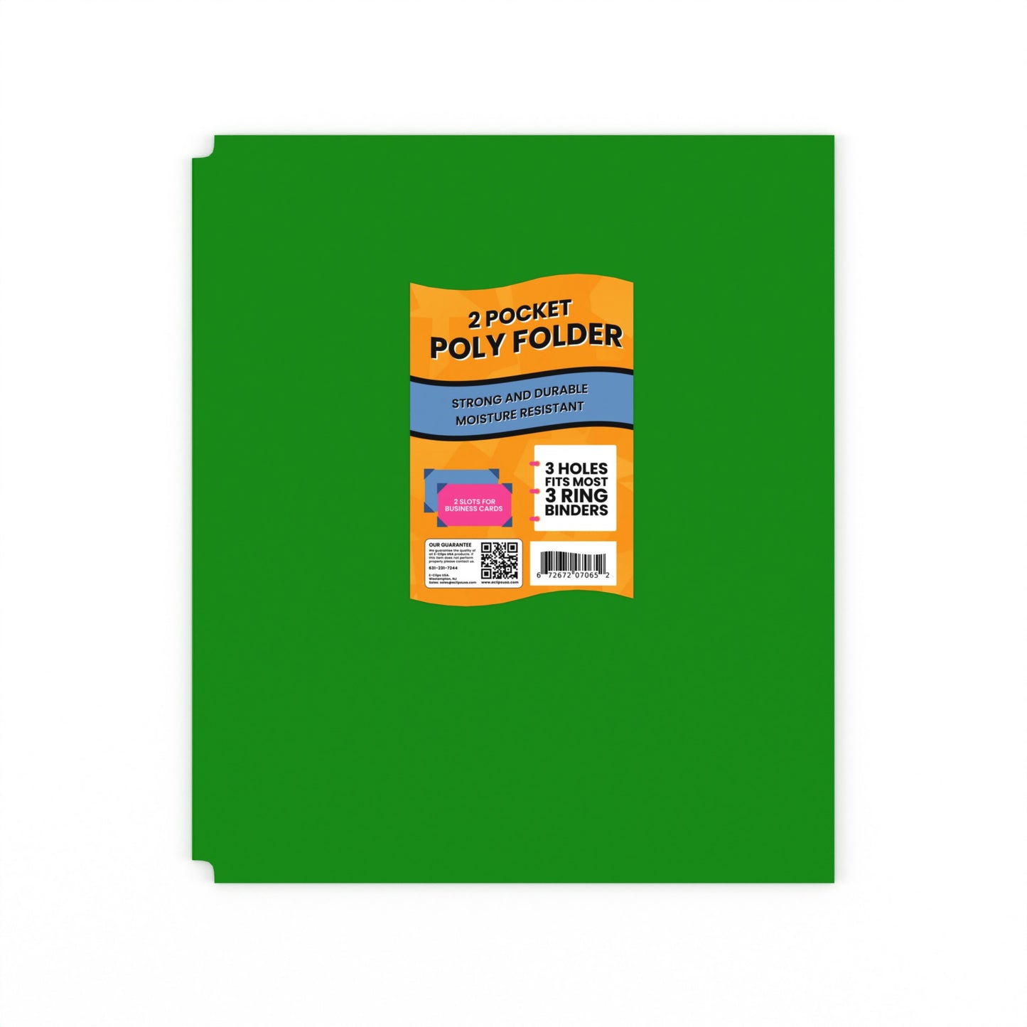 Green Poly Pocket Binder Folder - 2-pockets With Business Card Slots, Fits Standard 3-Ring Binder