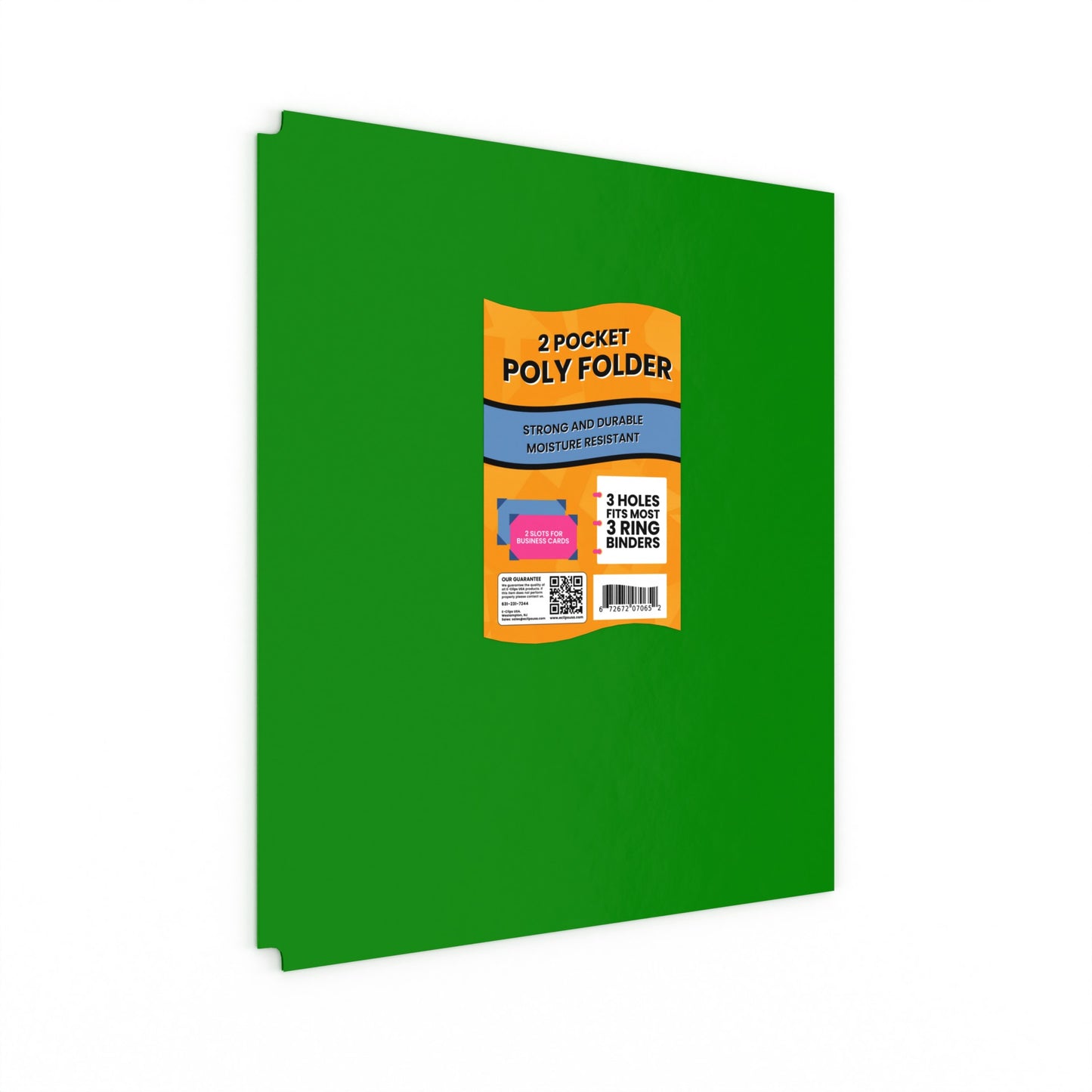 Green Poly Pocket Binder Folder - 2-pockets With Business Card Slots, Fits Standard 3-Ring Binder