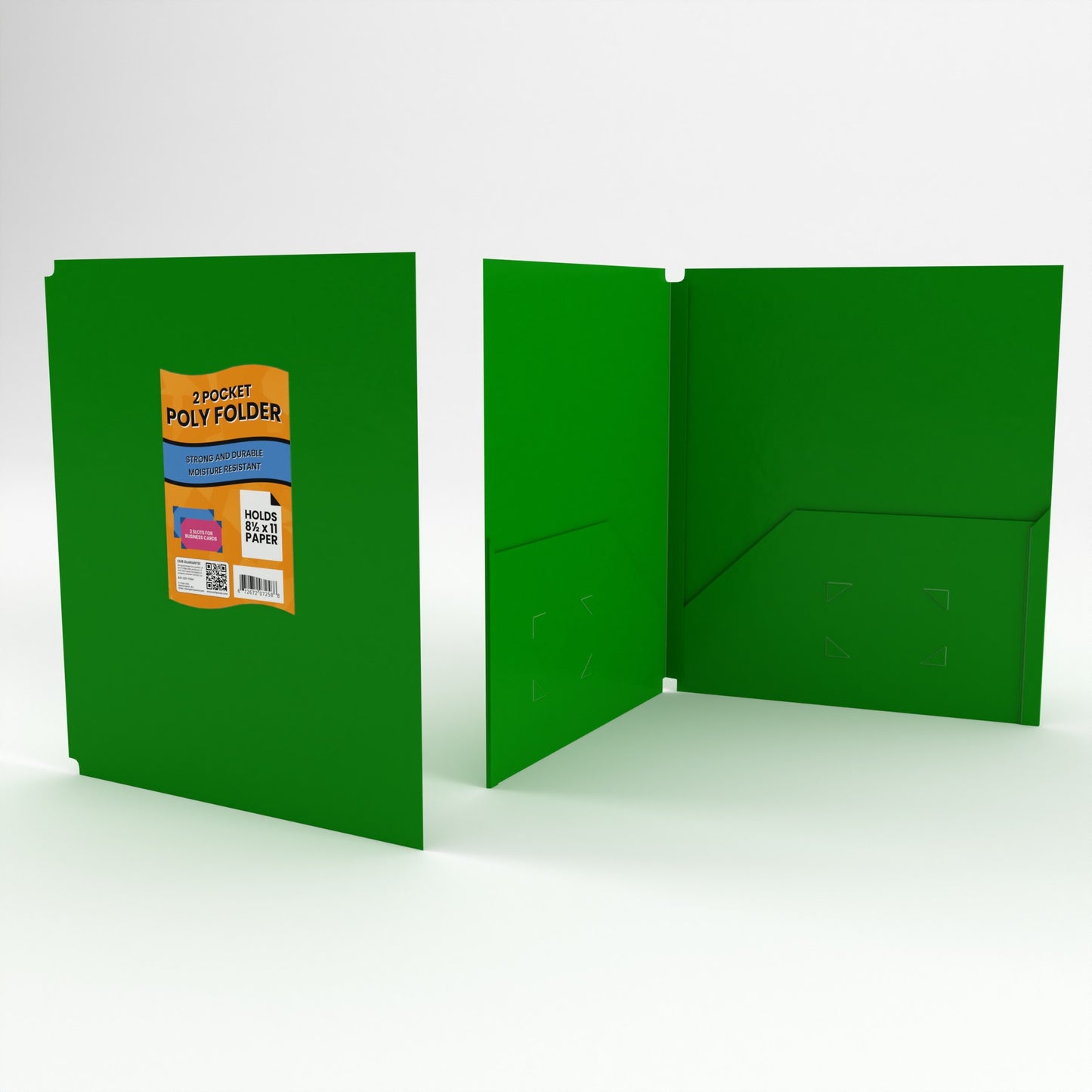 Green Poly Pocket Binder Folder - 2-pockets With Business Card Slots, Fits Standard 3-Ring Binder