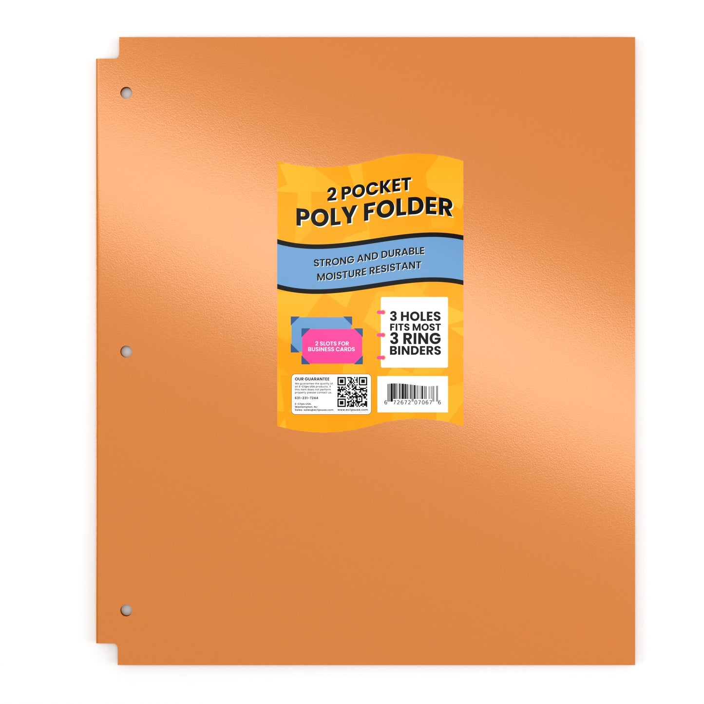 Orange Poly Pocket Binder Folder - 2-pockets With Business Card Slots, Fits Standard 3-Ring Binder