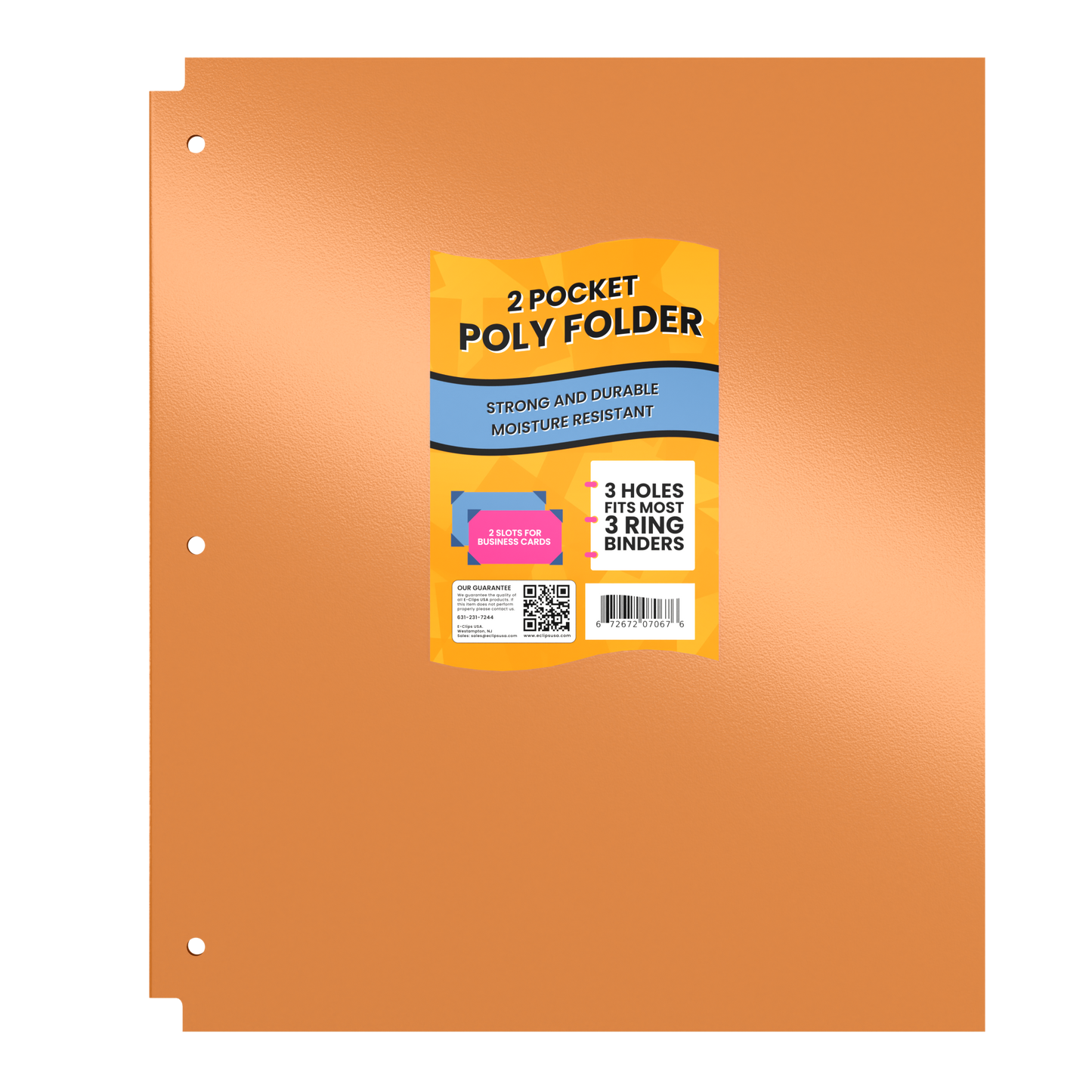 Orange Poly Pocket Binder Folder - 2-pockets With Business Card Slots, Fits Standard 3-Ring Binder