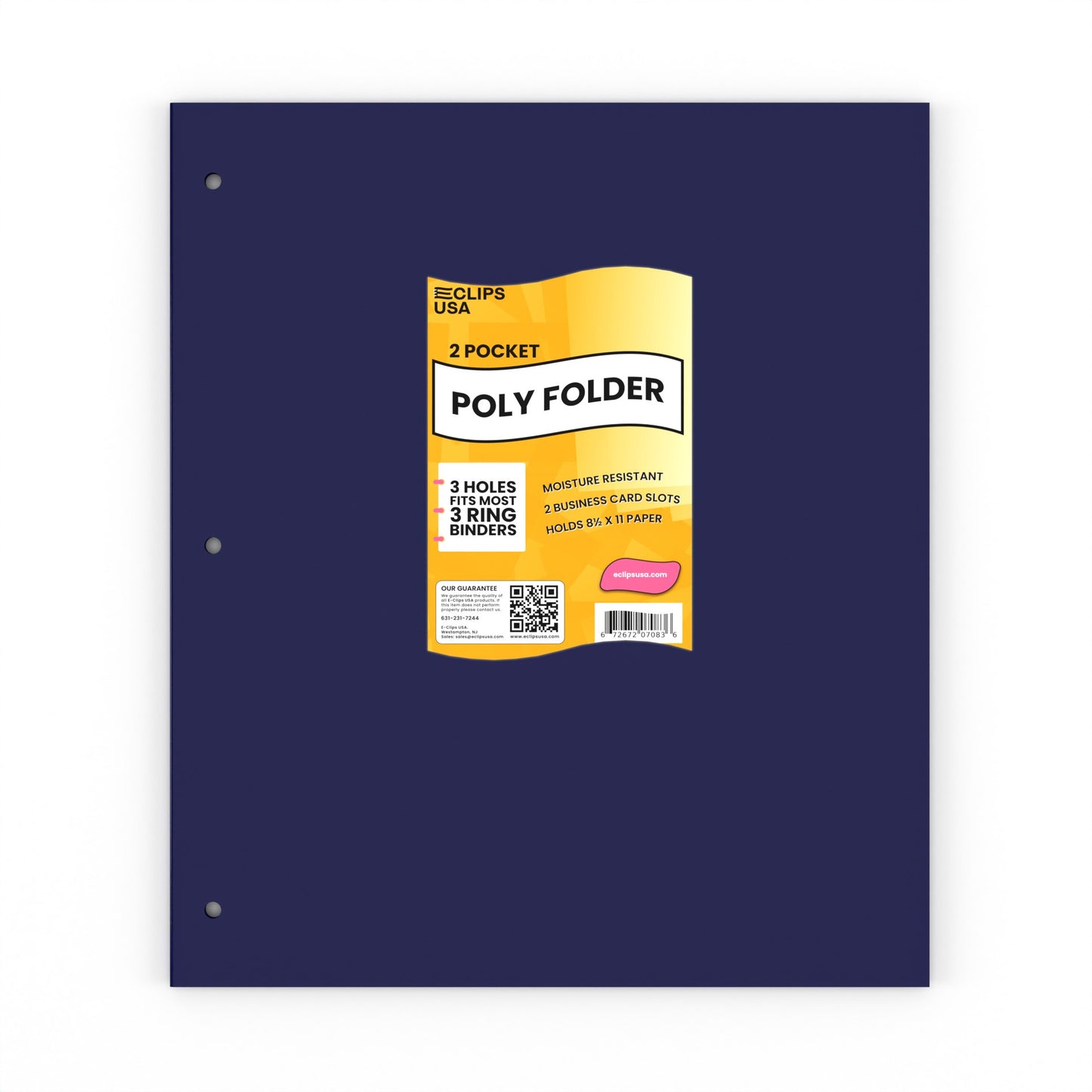 Navy Poly Pocket Binder Folders - 2-pockets With Business Card Slots, Fits Standard 3-Ring Binder