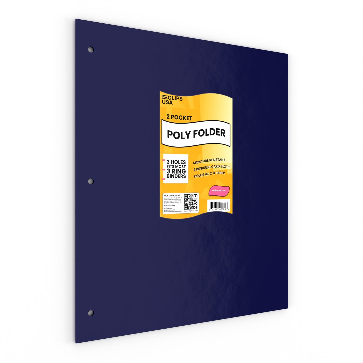 Navy Poly Pocket Binder Folders - 2-pockets With Business Card Slots, Fits Standard 3-Ring Binder