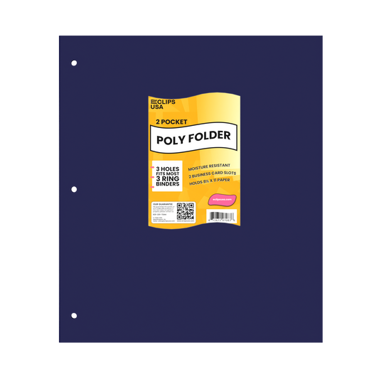 Navy Poly Pocket Binder Folders - 2-pockets With Business Card Slots, Fits Standard 3-Ring Binder