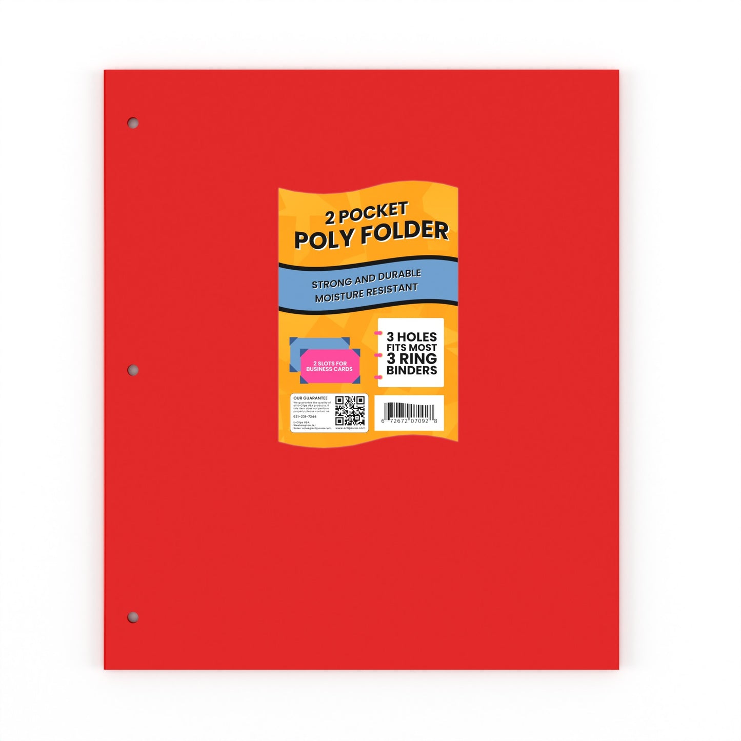 Red Poly Pocket Binder Folders - 2-pockets With Business Card Slots, Fits Standard 3-Ring Binder