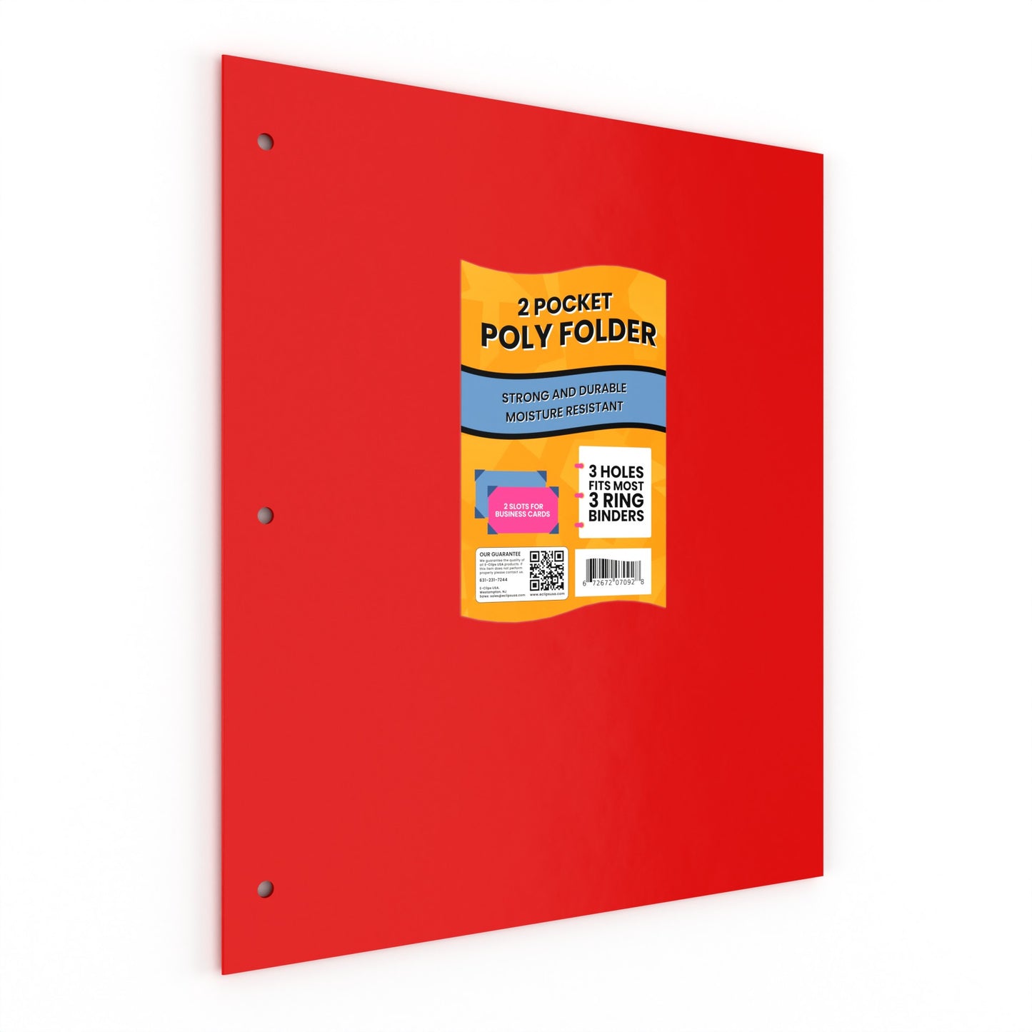 Red Poly Pocket Binder Folders - 2-pockets With Business Card Slots, Fits Standard 3-Ring Binder