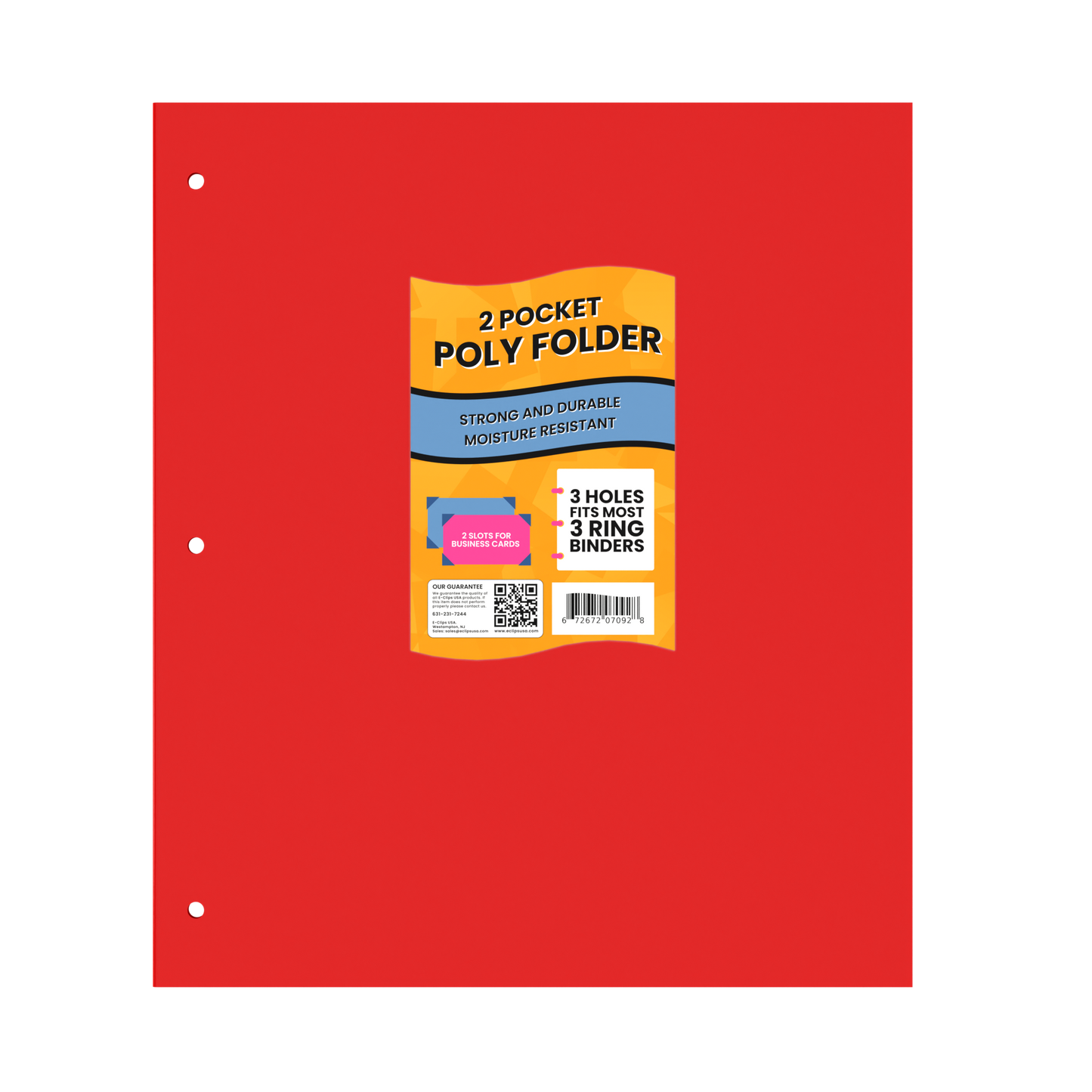 Red Poly Pocket Binder Folders - 2-pockets With Business Card Slots, Fits Standard 3-Ring Binder