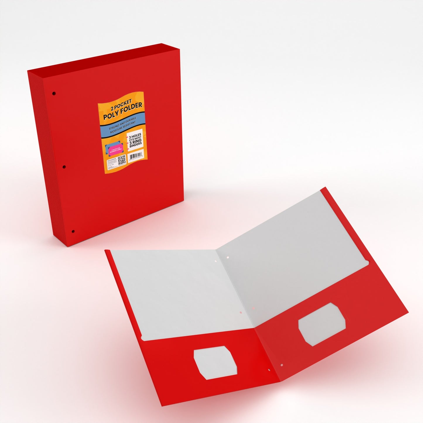 Red Poly Pocket Binder Folders - 2-pockets With Business Card Slots, Fits Standard 3-Ring Binder