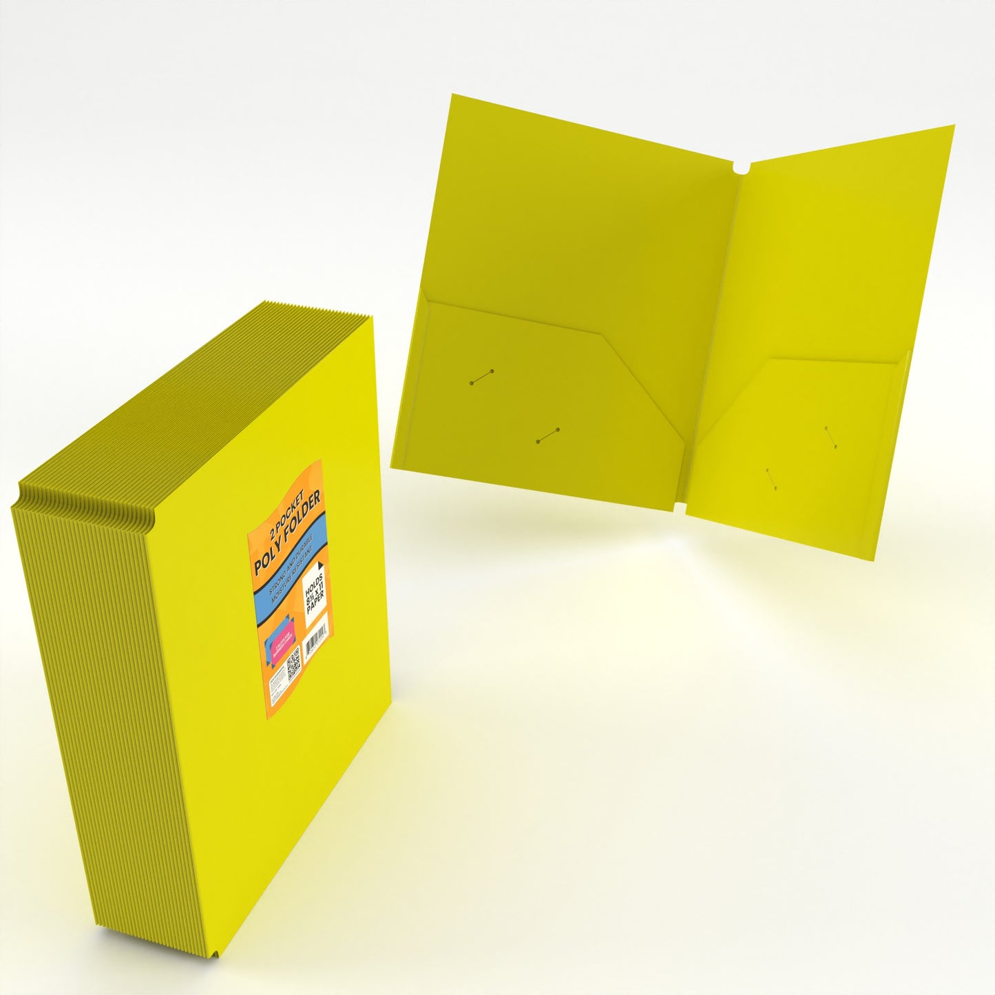 Poly Folders:  (Yellow) Matt (Inside) - Shiny (Outside), No Holes, 2 Pockets | Case Pack: 48