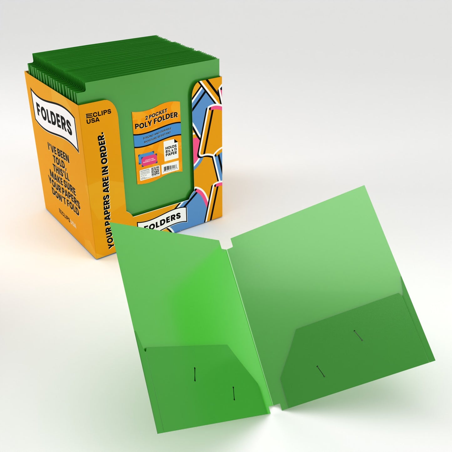 Green Poly Pocket Folder - 2-pockets With Business Card Slots