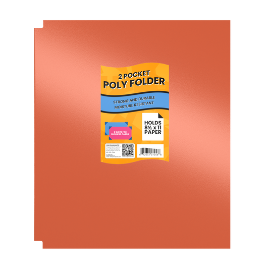 Orange Poly Pocket Folder - 2-pockets With Business Card Slots