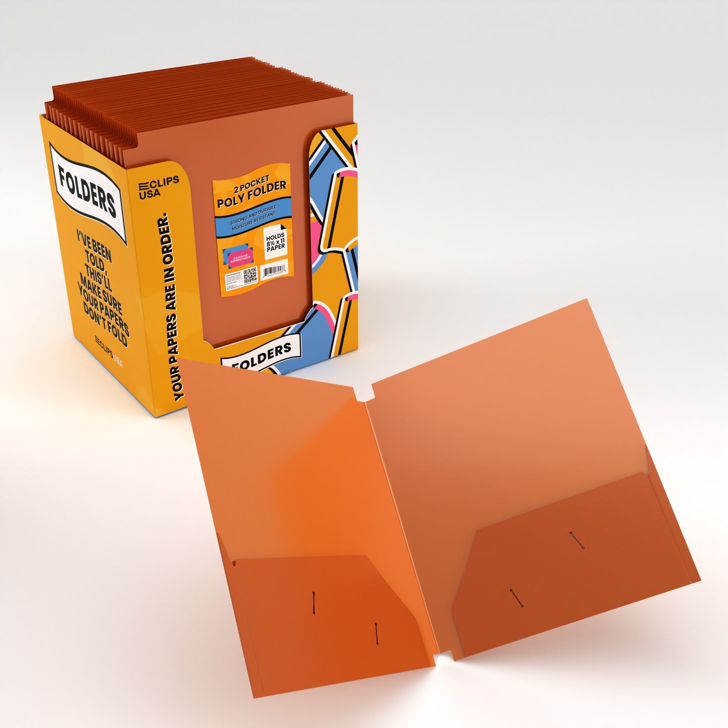 Orange Poly Pocket Folder - 2-pockets With Business Card Slots