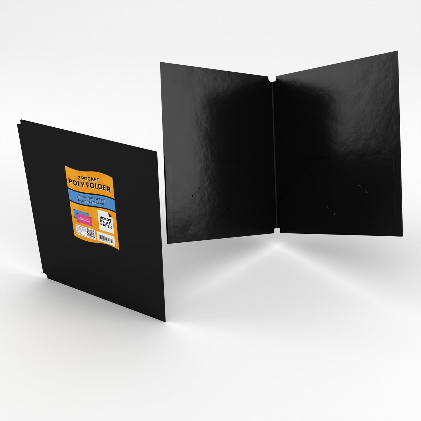 Black Poly Pocket Folder - 2-pockets With Business Card Slots