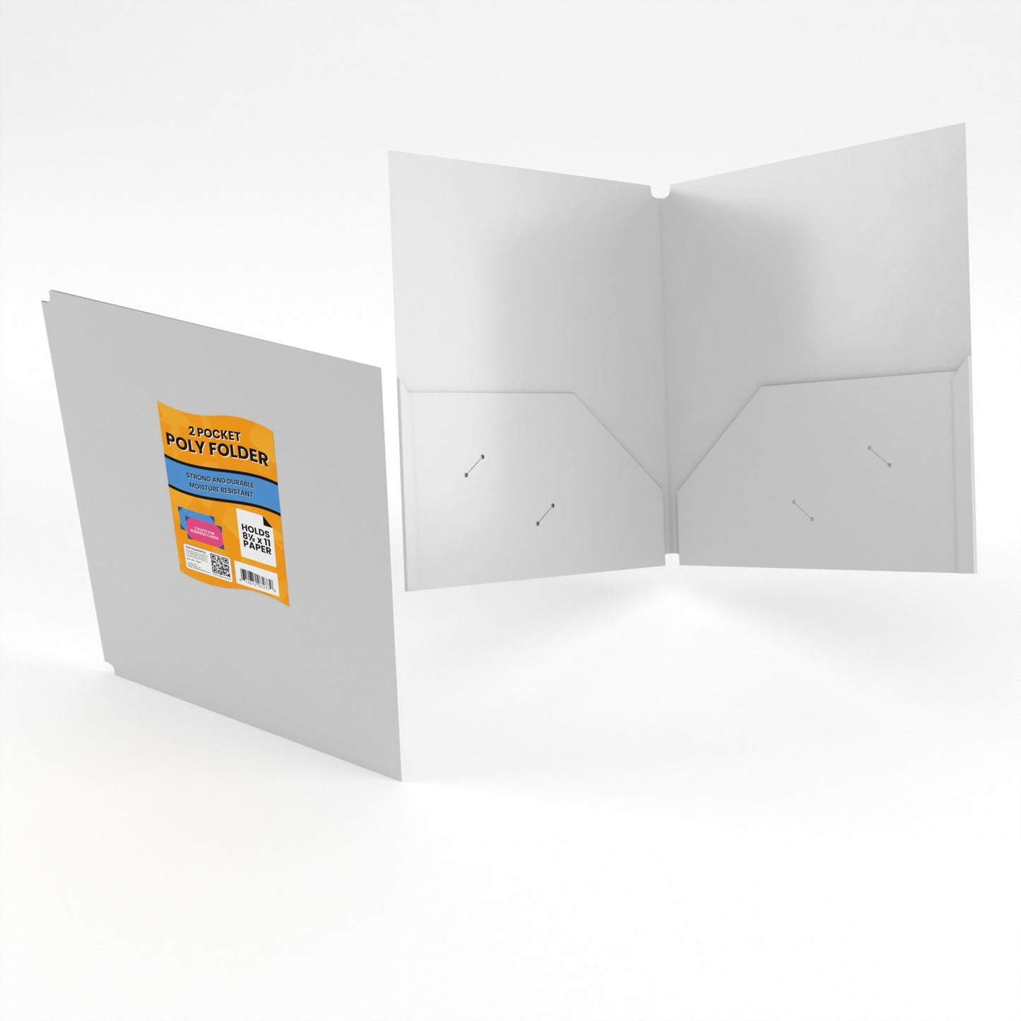 White Poly Pocket Folder - 2-pockets With Business Card Slots