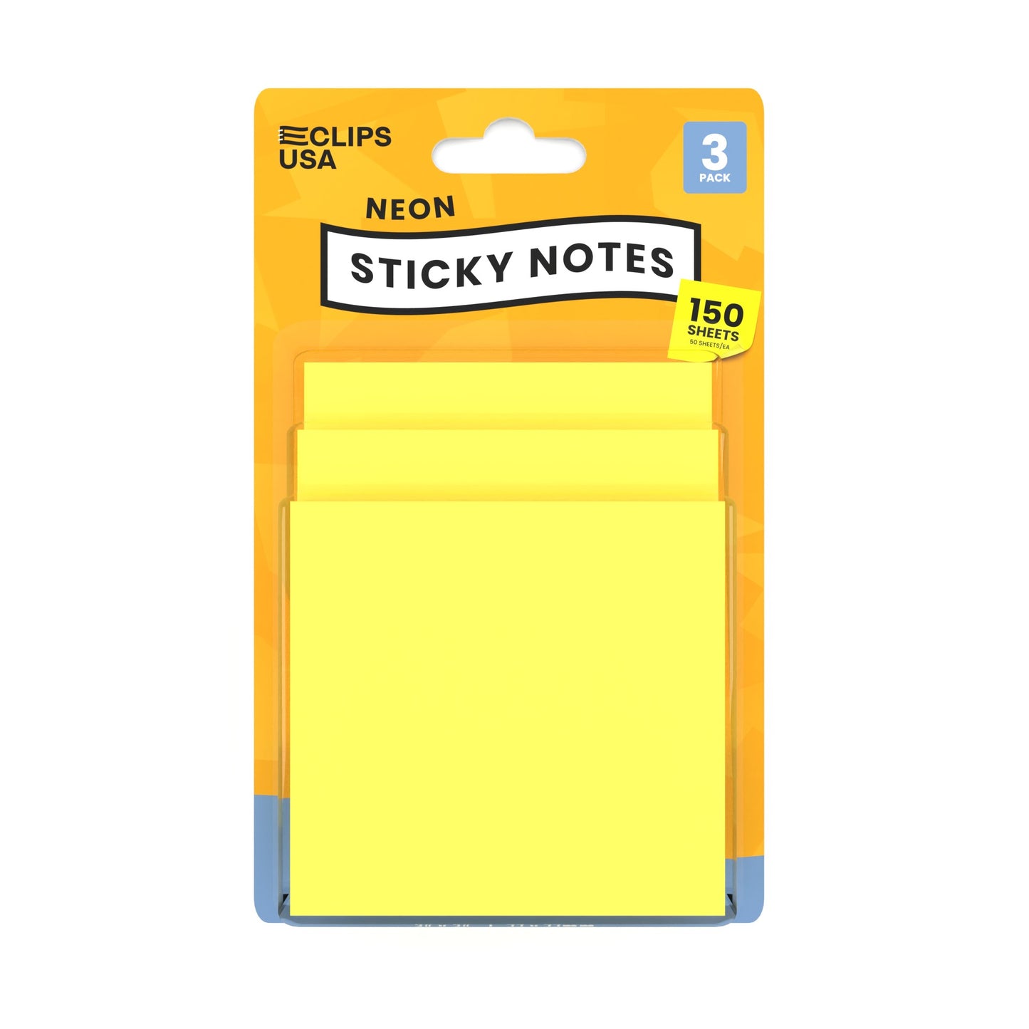 Neon Yellow Sticky Notes - 3 X 3 Inches, 150 (3 Pads Of 50) Sheets